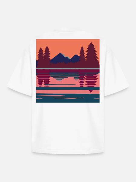 Geometrische Abendlandschaft am See - Boxy Heavyweight Unisex Organic T-Shirt von Stanley/Stella - Weiß