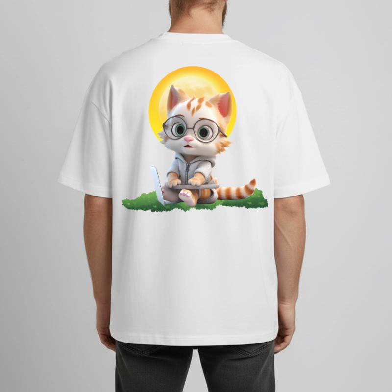 Smart Cat Sun Coder: Kätzchen Laptop Kunstdruck Heavyweight Unisex Boxy T-Shirt von stanley/stella	