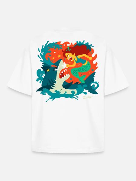 Mermaid versus Shark - Boxy Heavyweight Unisex Organic T-Shirt by Stanley/Stella - white