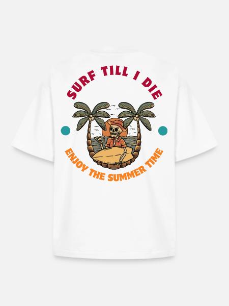 Beach life with skulls and surfboards - Boxy Heavyweight Unisex Organic T-Shirt by Stanley/Stella - white