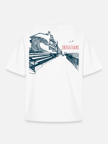Hossegor Atlantic Coast – Hand-Drawn Wave - Boxy Heavyweight Unisex Organic T-Shirt by Stanley/Stella - white