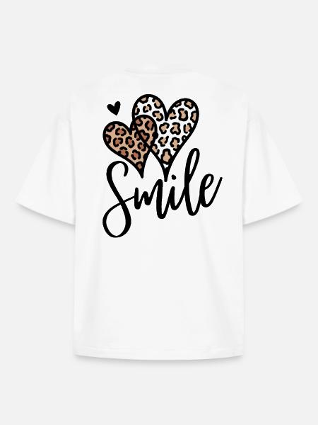 Leopard Hearts Smile Font - Boxy Heavyweight Unisex Organic T-Shirt by Stanley/Stella - white