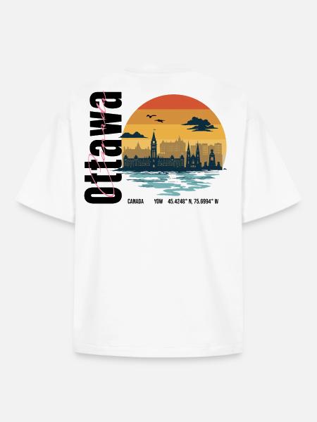 Ottawa Canada Retro Sunset Skyline - T-shirt unisexe boxy épais biologique Stanley/Stella - blanc