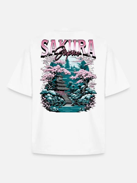 Sakura Japan Kirschblüten Tempel - Boxy Heavyweight Unisex Organic T-Shirt von Stanley/Stella - Weiß