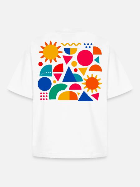Geometric colour explosion: sunny shapes - Boxy Heavyweight Unisex Organic T-Shirt by Stanley/Stella - white