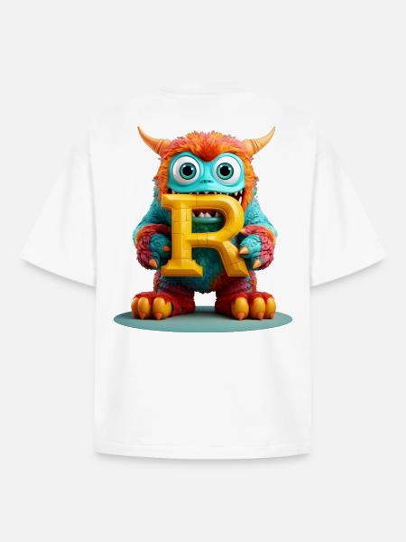 Bunter Monster mit Buchstabe R - Boxy Heavyweight Unisex Organic T-Shirt von Stanley/Stella - Weiß
