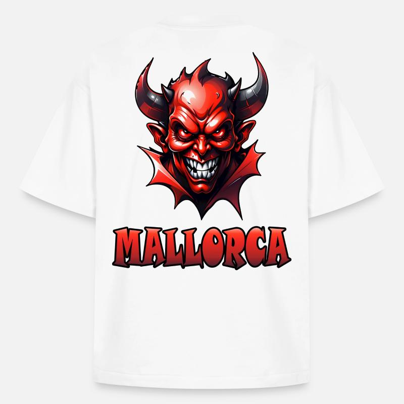Majorque avec Red Devil - T-shirt unisexe épais coupe boxy Stanley/Stella - blanc