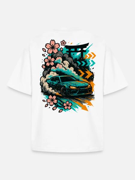JDM Driftcar, Sakura Smoke, Japan Style - Boxy Heavyweight Unisex Organic T-Shirt by Stanley/Stella - white