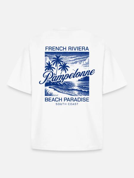 Pampelonne Beach Blue Riviera - Boxy Heavyweight Unisex Organic T-Shirt by Stanley/Stella - white