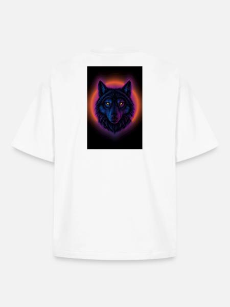 Neon Wolf auf Orange Circle - Boxy Heavyweight Unisex Organic T-Shirt von Stanley/Stella - Weiß