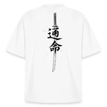 Chemise katana samouraï, Japon - T-shirt unisexe boxy épais biologique Stanley/Stella - blanc - Dos - AI Model Male 185 light (185cm)