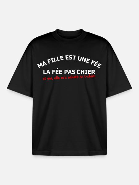 Ma fille est une fée - T-shirt unisexe boxy épais biologique Stanley/Stella - noir