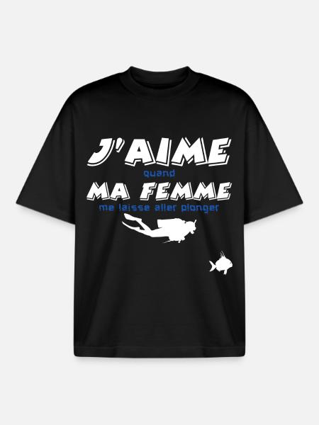 J'aime ma femme - T-shirt unisexe boxy épais biologique Stanley/Stella - noir