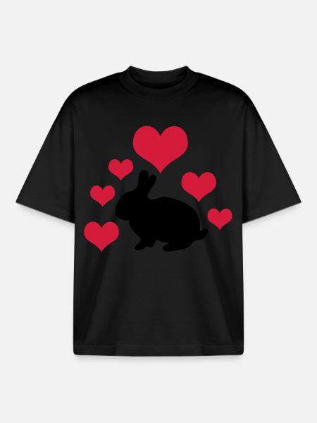 Rabbit with 6 hearts 2 - Boxy Heavyweight Unisex Organic T-Shirt by Stanley/Stella - black