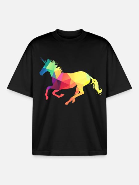 Buntes Einhorn - Boxy Heavyweight Unisex Organic T-Shirt von Stanley/Stella - Schwarz