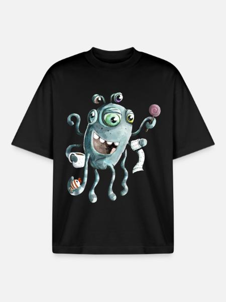 Mostro divertente del mare profondo - T-shirt unisex boxy pesante biologica di Stanley/Stella - nero