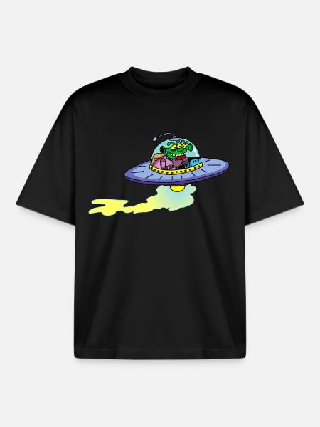 Alien alien spacecraft - Boxy Heavyweight Unisex Organic T-Shirt by Stanley/Stella - black