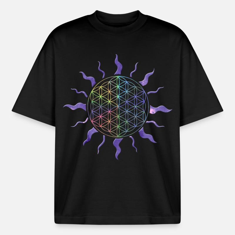 Blume des Lebens Sonne Mandala Regenbogen - Boxy Heavyweight Unisex Organic T-Shirt von Stanley/Stella - Schwarz
