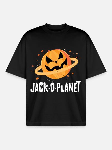 Halloween Pumpkin Face Jack-O-Planet - Boxy Heavyweight Unisex Organic T-Shirt by Stanley/Stella - black