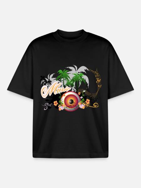 Music speaker with piano - Boxy Heavyweight Unisex Organic T-Shirt by Stanley/Stella - black