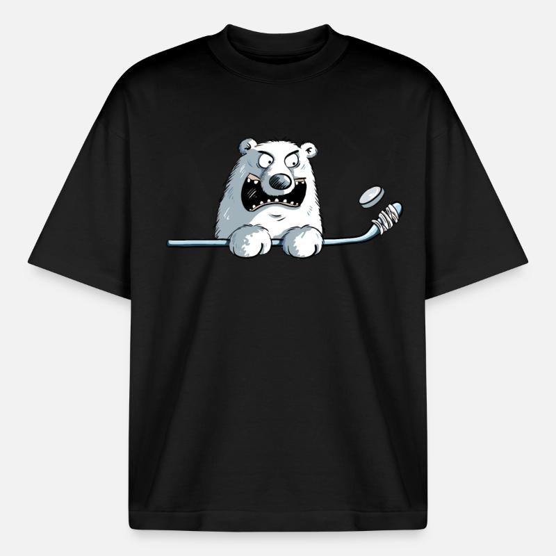 Cooler Eisbär Mit Eishockeyschläger I Eishockey - Boxy Heavyweight Unisex Organic T-Shirt von Stanley/Stella - Schwarz