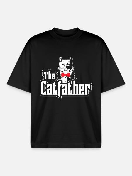 Le Catfather - Conception de chats - T-shirt unisexe boxy épais biologique Stanley/Stella - noir