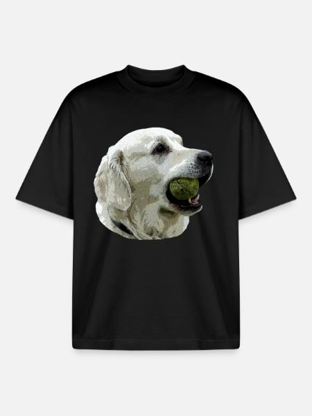 Labrador with Ball - Boxy Heavyweight Unisex Organic T-Shirt by Stanley/Stella - black