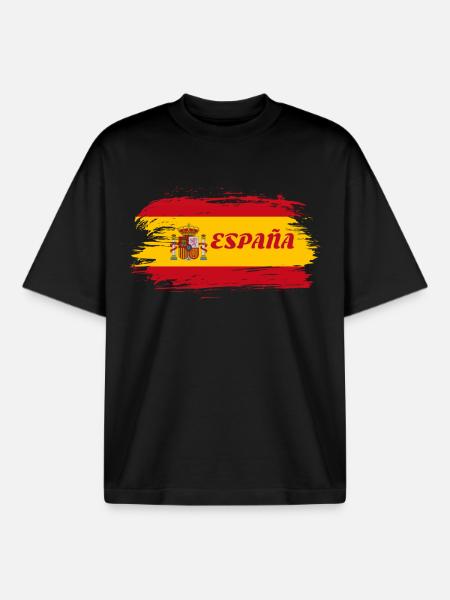 Espagne Drapeau / Cadeau Madrid Barcelone - T-shirt unisexe boxy épais biologique Stanley/Stella - noir