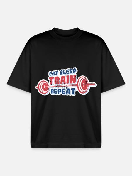 Manger dormir train répéter - T-shirt unisexe boxy épais biologique Stanley/Stella - noir