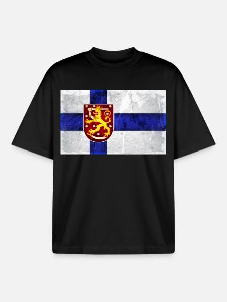Suomen lippuleijona - Unisex boxy raskas T-paita luomupuuvillasta Stanley/Stellalta - musta