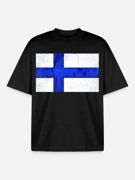 Finland Flag - Boxy Heavyweight Unisex Organic T-Shirt by Stanley/Stella - black