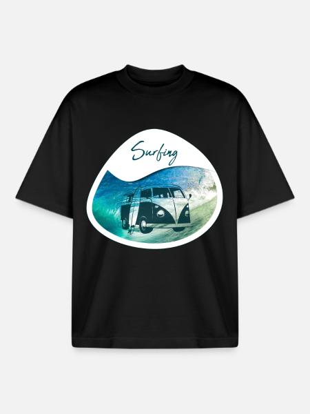 Surfing wave bus - design - Boxy Heavyweight Unisex Organic T-Shirt by Stanley/Stella - black