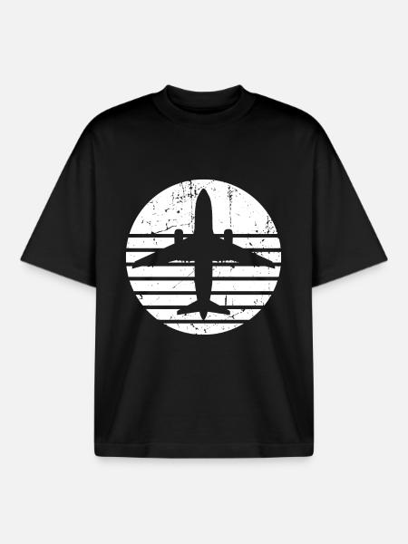 Airplane silhouette with retro line design - Boxy Heavyweight Unisex Organic T-Shirt by Stanley/Stella - black