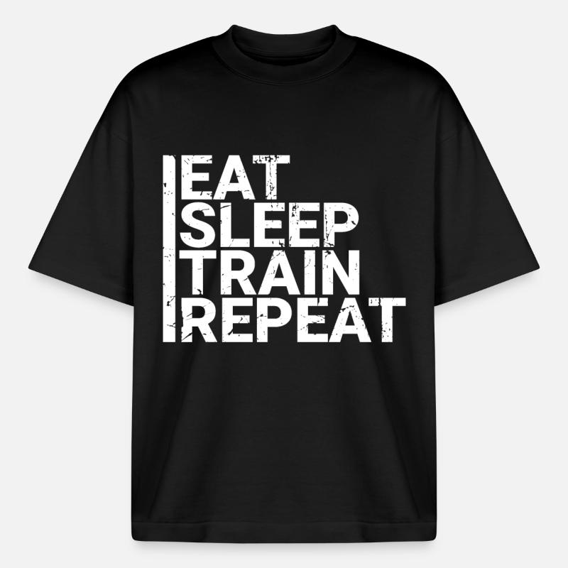 Eat Sleep Train Repeat - Boxy Heavyweight Unisex Organic T-Shirt by Stanley/Stella - black