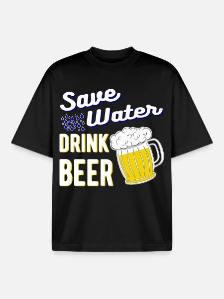 Save Water Drink Beer - Boxy Heavyweight Unisex Organic T-Shirt by Stanley/Stella - black