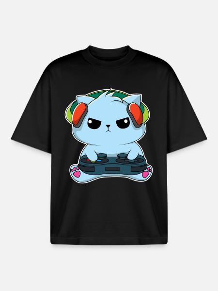Gamer Cat - Design - Boxy Heavyweight Unisex Organic T-Shirt by Stanley/Stella - black