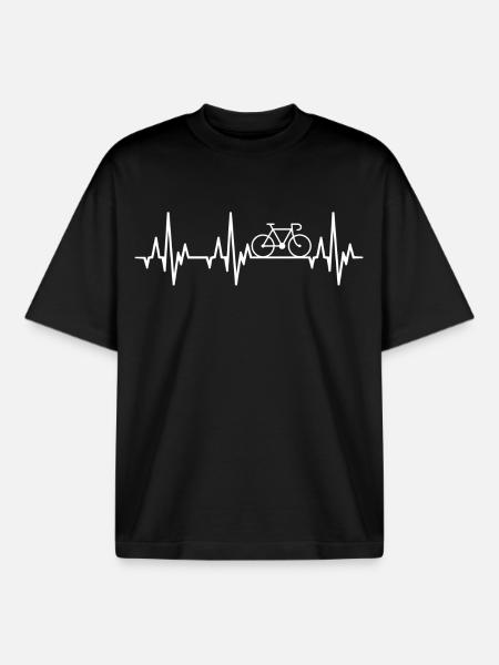 Vélo de course Heartbeat - design - T-shirt unisexe boxy épais biologique Stanley/Stella - noir