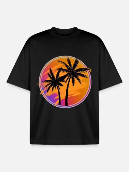 Palm trees retro - Boxy Heavyweight Unisex Organic T-Shirt by Stanley/Stella - black