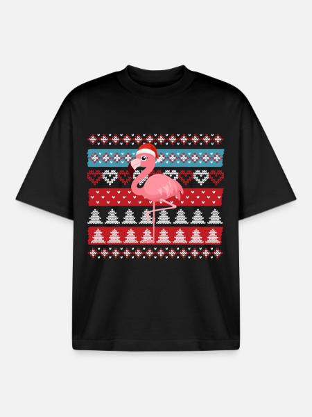 Flamant de Noël laid - T-shirt unisexe boxy épais biologique Stanley/Stella - noir