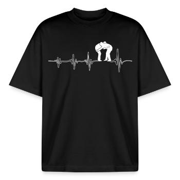 Mon cœur bat pour la lutte - T-shirt unisexe boxy épais biologique Stanley/Stella - noir - Devant - AI Model Male 185 light (185cm) & AI Model Female 172 dark (172cm)