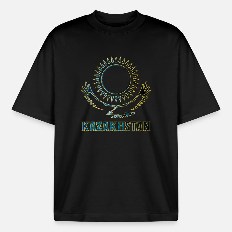 Kazakhstan steppe eagle gift - Boxy Heavyweight Unisex Organic T-Shirt by Stanley/Stella - black