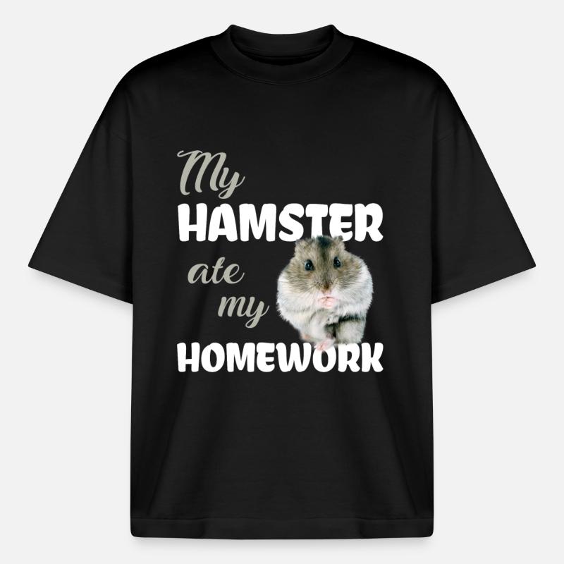 Hamster homework Funny saying - Boxy Heavyweight Unisex Organic T-Shirt by Stanley/Stella - black