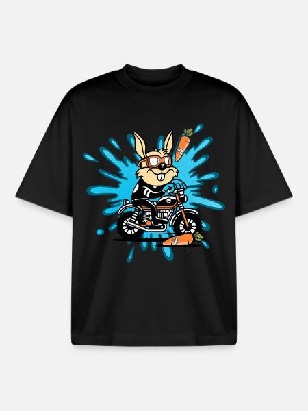 Bunny rabbit motorcycle gift - Boxy Heavyweight Unisex Organic T-Shirt by Stanley/Stella - black