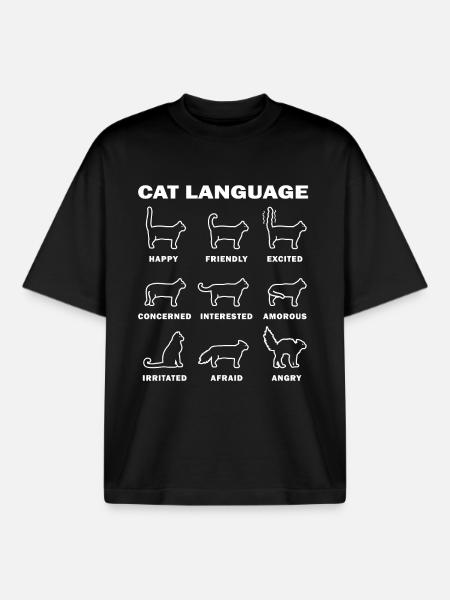 Langue des chats - T-shirt unisexe boxy épais biologique Stanley/Stella - noir