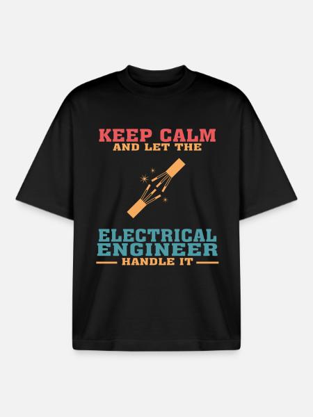 Funny Electrical Engineer Tshirt, Keep Calm - Boxy Heavyweight Unisex Organic T-Shirt by Stanley/Stella - black