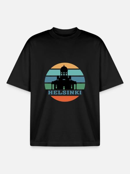 Helsinki City Skyline Finland Landmark - Boxy Heavyweight Unisex Organic T-Shirt by Stanley/Stella - black