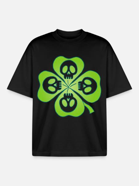 Skulls and four leaf clover - Boxy Heavyweight Unisex Organic T-Shirt by Stanley/Stella - black