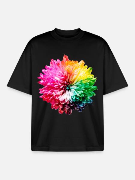 Chrysanthemum Rainbow - Boxy Heavyweight Unisex Organic T-Shirt by Stanley/Stella - black