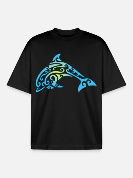 Polynesian dolphin - Boxy Heavyweight Unisex Organic T-Shirt by Stanley/Stella - black