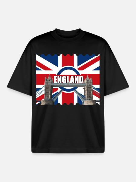 England Flag Tower Bridge - Boxy Heavyweight Unisex Organic T-Shirt by Stanley/Stella - black